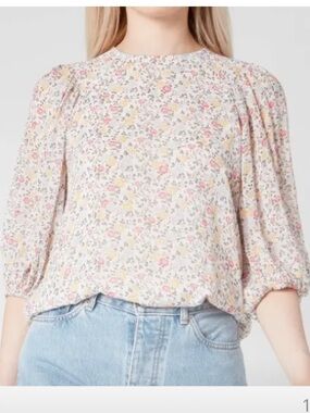 New GANNI Georgette Floral Blouse Size 44 fits L-XL Sheer Lightweight